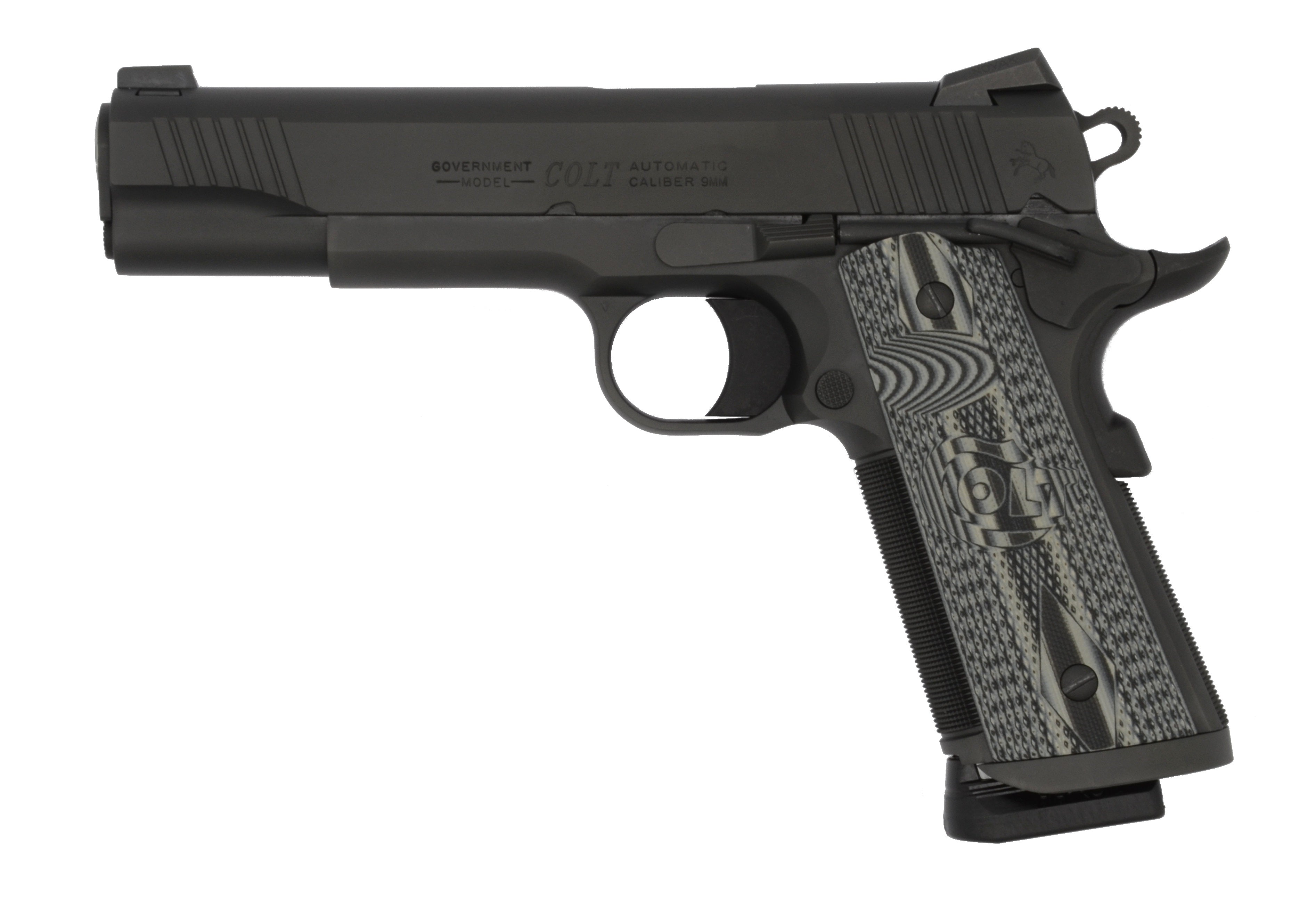 Colt Mfg O1082CCU CCU Government 9mm Luger 9+1 5" Stainless National Match Barrel, Matte Black DLC Serrated Stainless Steel Slide & Frame w/Beavertail, Black Scalloped G10 Grip, Ambidextrous