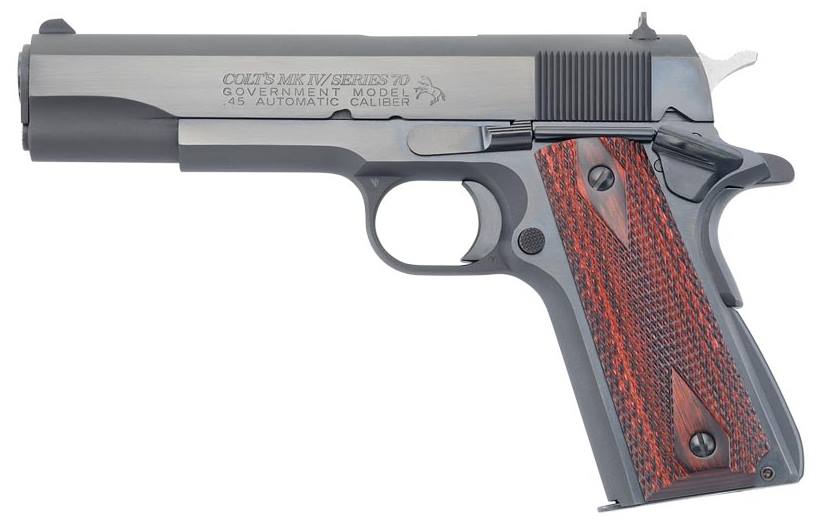 Colt Mfg O1970A1CS Government Series 70 45 ACP 7+1 5" Black National Match Barrel, Blued Carbon Steel Serrated Slide, Blued Carbon Steel Frame w/Beavertail, Rosewood Grip, Ambidextrous