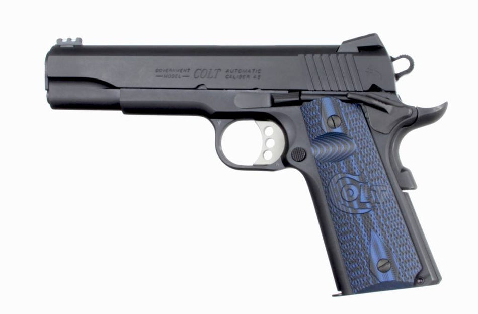 Colt Mfg O1970CCS Competition Government 45 ACP 8+1 5" Stainless National Match Barrel, Blued Serrated Carbon Steel Slide & Frame w/Beavertail, Blue Scalloped G10 Grip, Ambidextrous