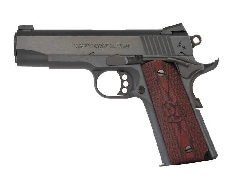 Colt Mfg O4942XE Commander Combat 9mm Luger 9+1 4.25" Steel Barrel, Blued Serrated Carbon Steel Slide, Blued Carbon Steel Frame w/Beavertail, Black Cherry G10 Grip, Ambidextrous