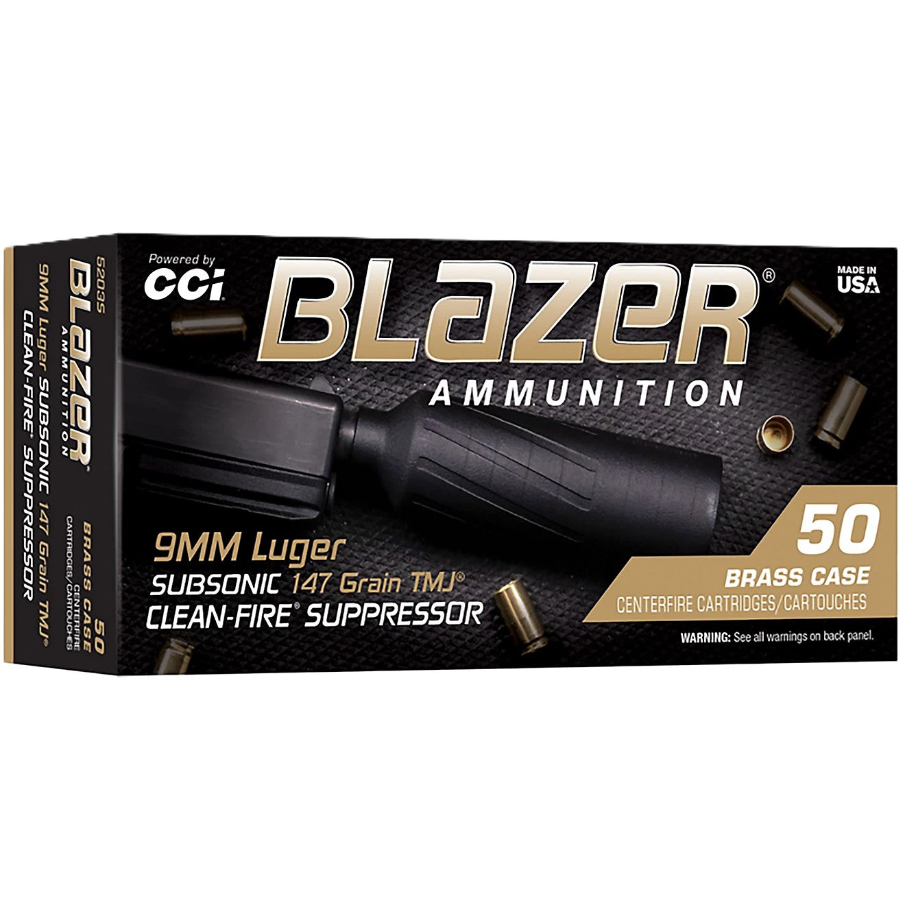 CCI Blazer Brass 9mm Luger Suppressor Optimized Subsonic 147 Grain Total Metal Jacket(TMJ)