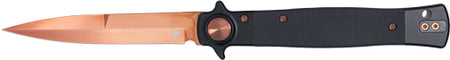 CobraTec Stiletto Rose Gold Blade 4" Black G-10 Button Lock Folding Knife