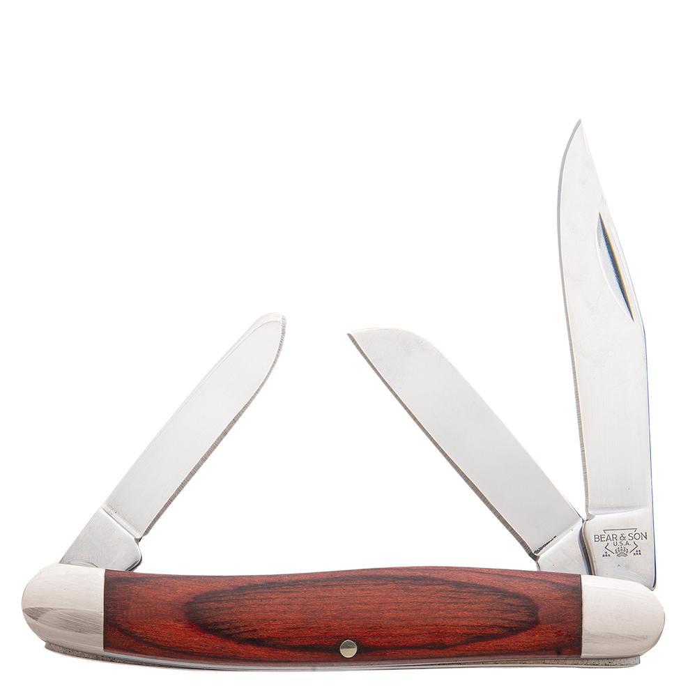 Bear & Son Midsize Stockman 3-Blade Folding Knife 2-3/8" Clip Point Rosewood Handle