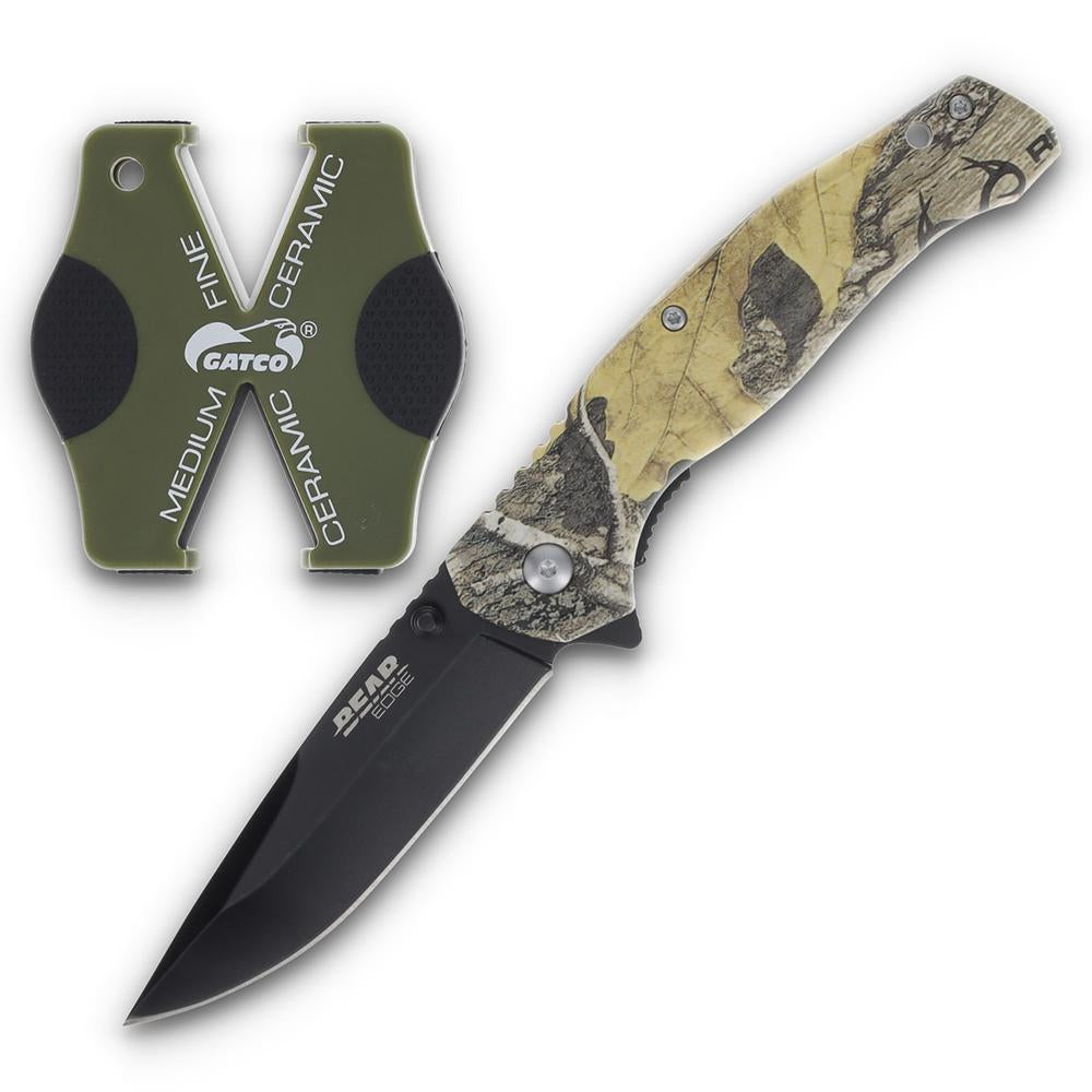 Bear & Son Edge Brisk 2.0 Folding Knife Drop Point Brown Camo with Sharpener