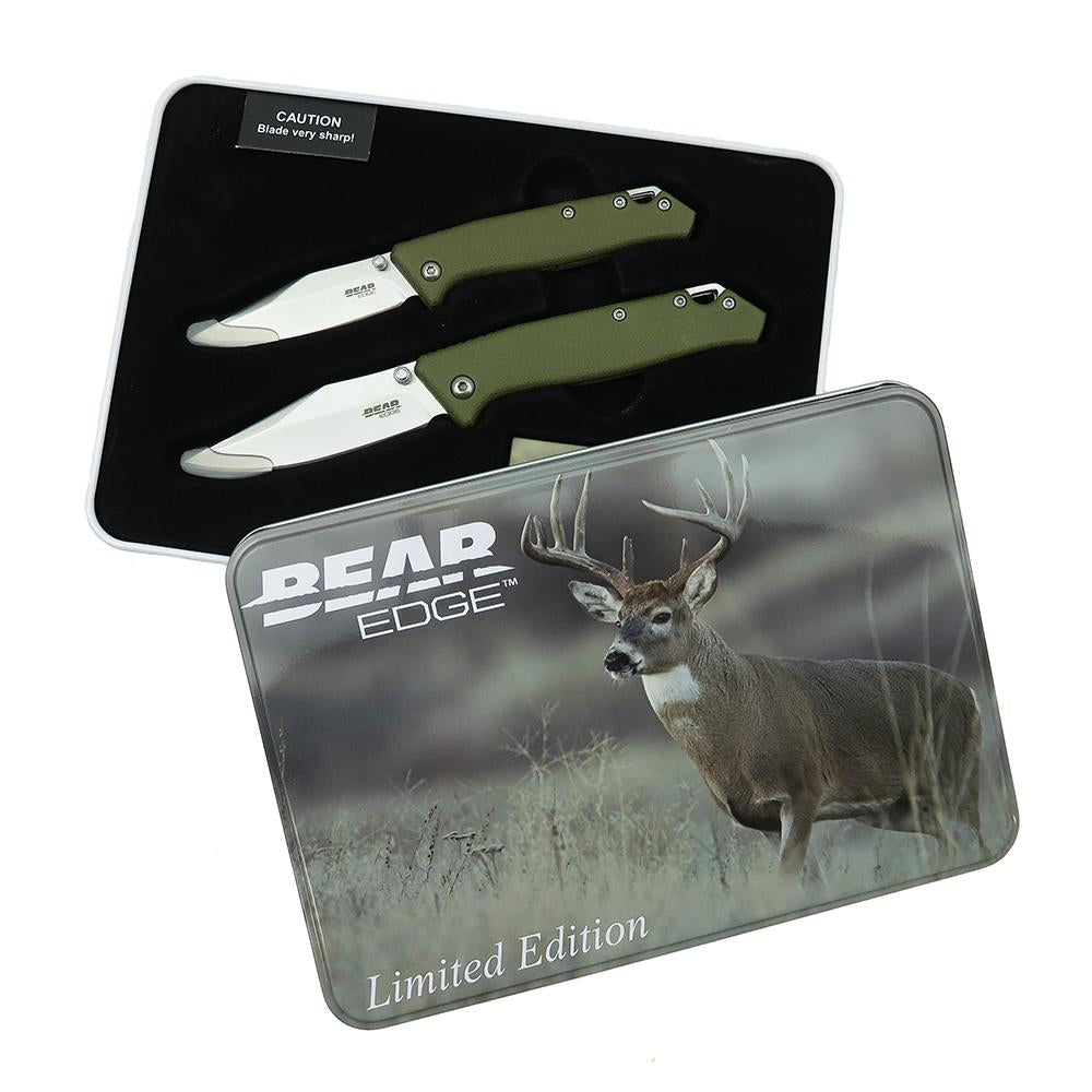 Bear & Son Limited Edition Gift Tin Dual Folding Knife Collector Set OD Green