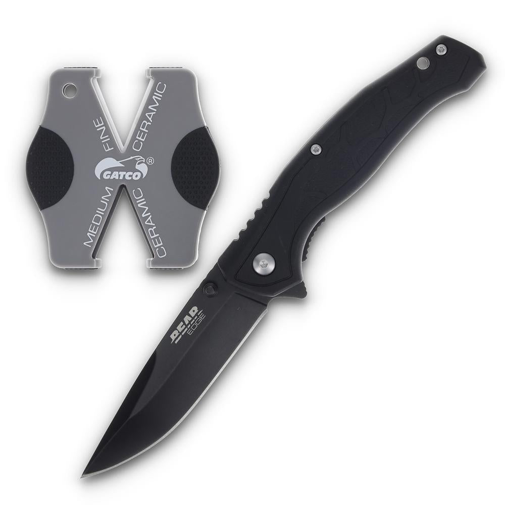 Bear & Son Edge Brisk 2.0 Folding Knife Drop Point Black with Sharpener