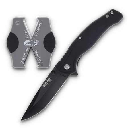 Bear & Son Edge Brisk 2.0 Folding Knife Drop Point Black with Sharpener