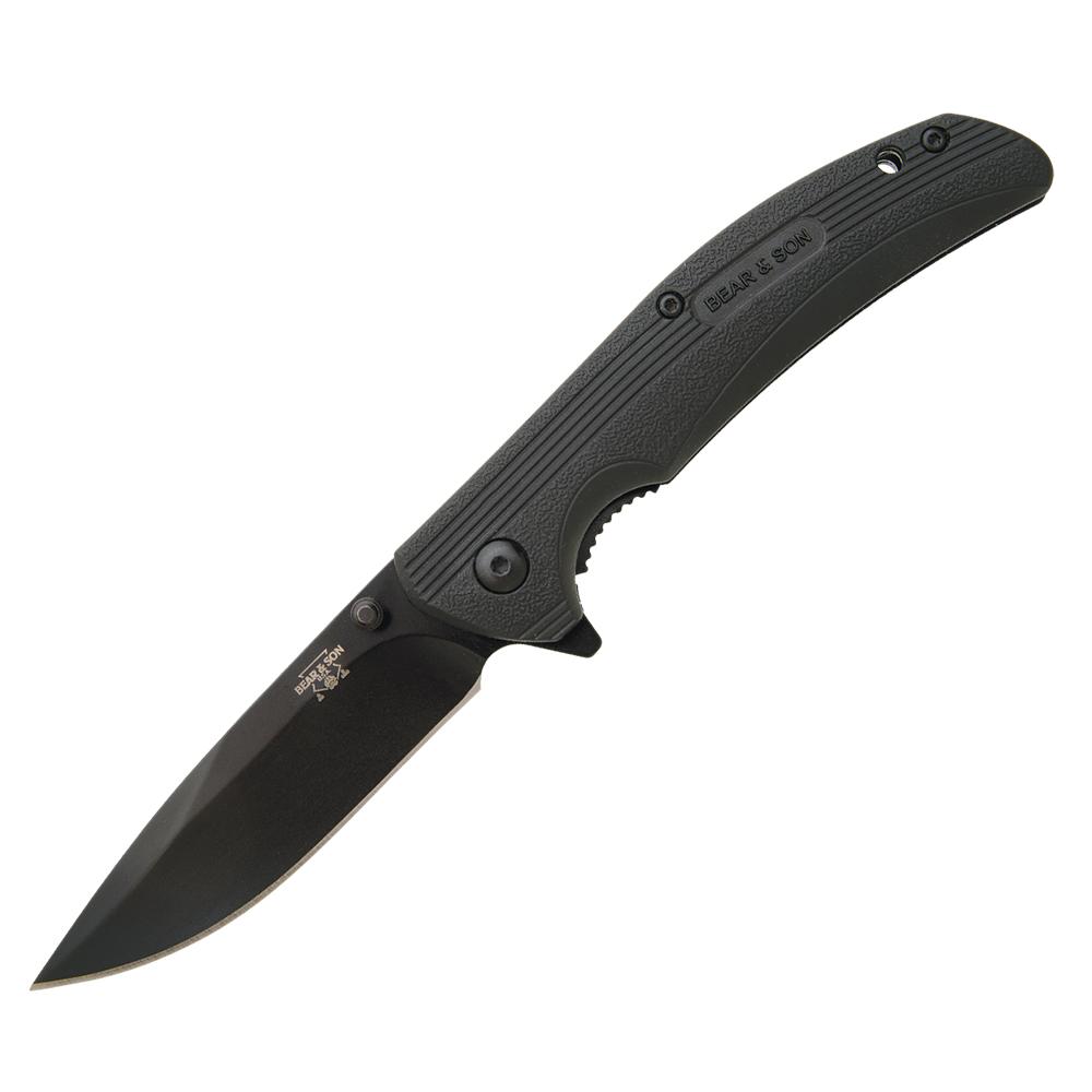Bear & Son Sideliner Black Zytel Folding Knife 3.75 In. Drop Point Flipper