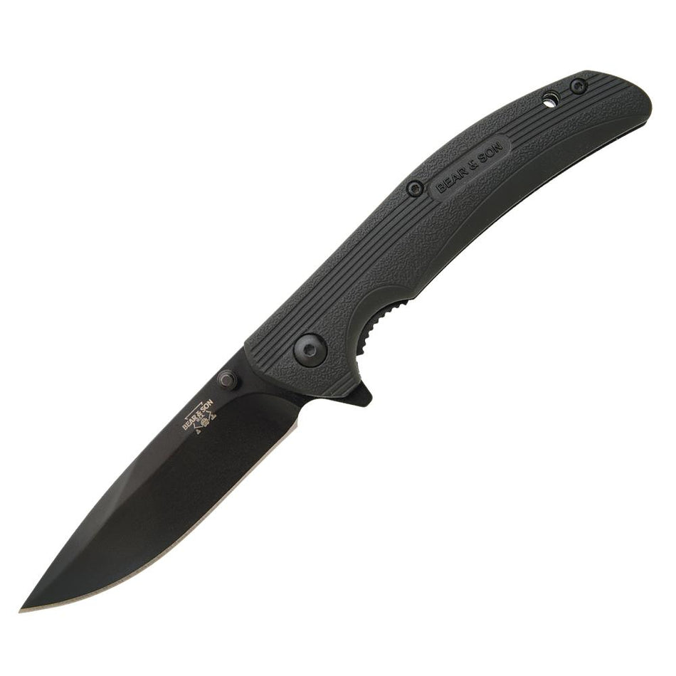 Bear & Son Sideliner Black Zytel Folding Knife 3.75 In. Drop Point Flipper