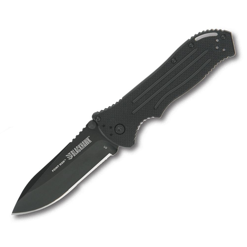 Bear & Son Blackhawk Point Man Folding Knife 3-3/8" Drop Point Blade Black G10 Assisted Open