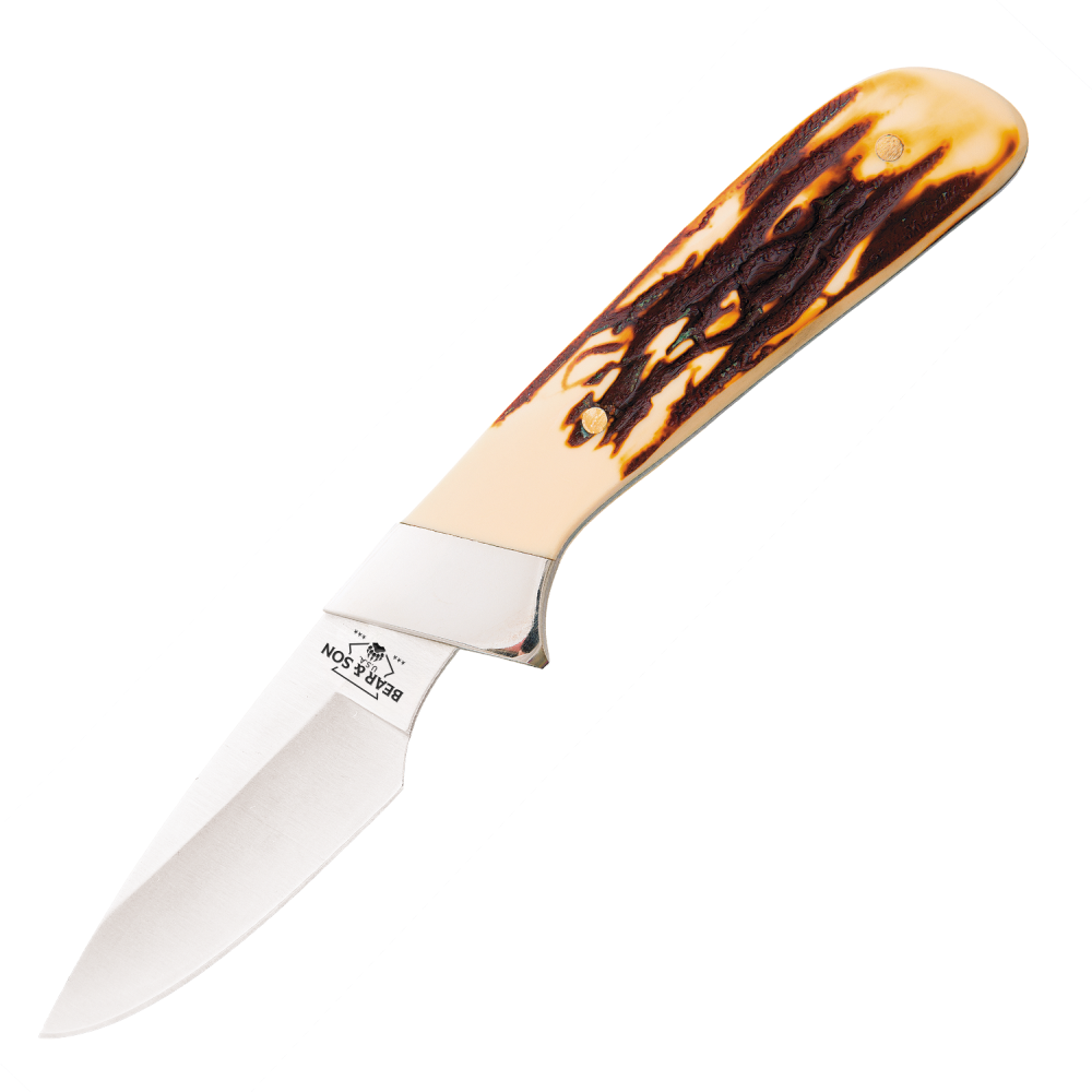 Bear & Son Invincible Skinner Stag Delrin Handle Fixed Blade 2.75" Drop Point