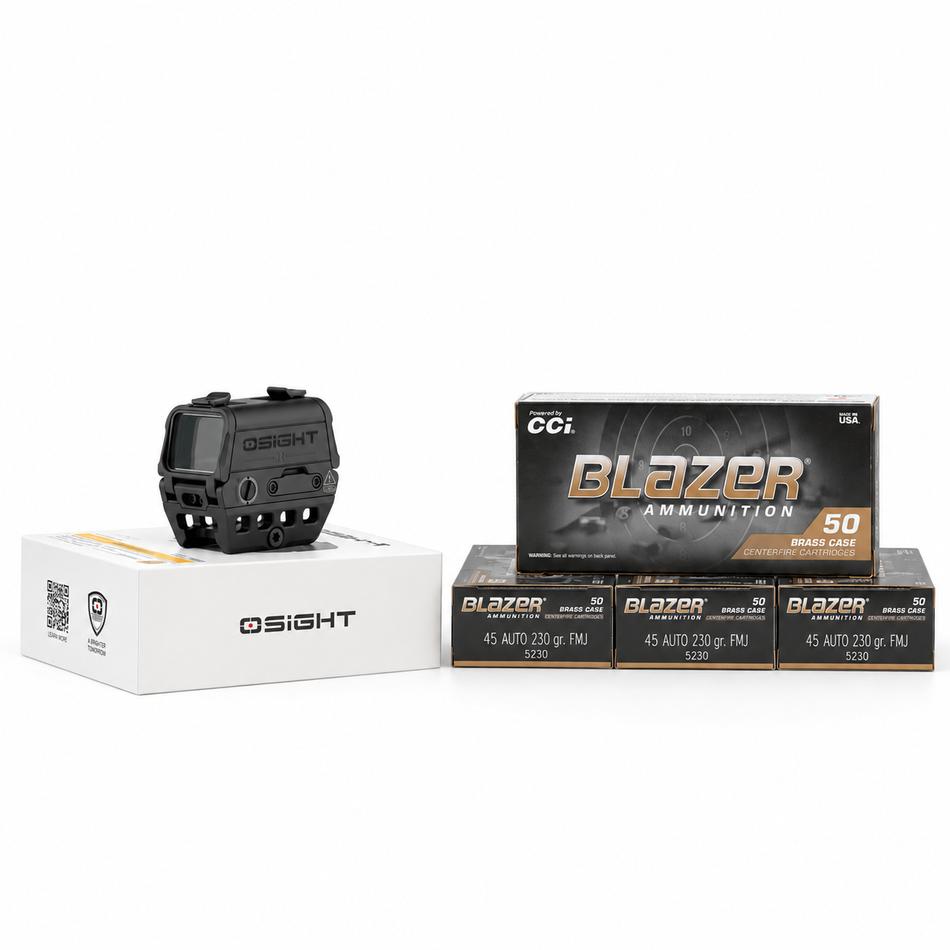 Osight R 2 MOA Dot/65 MOA Circle Multi-Reticle Rifle Optic + CCI Balzer 45 ACP 250ct