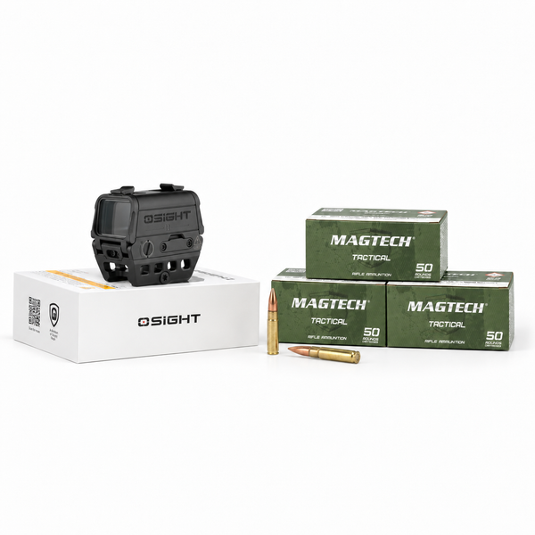 Osight R 2 MOA Dot/65 MOA Circle Multi-Reticle Rifle Optic + Magtech Rifle 300 Blackout 150ct