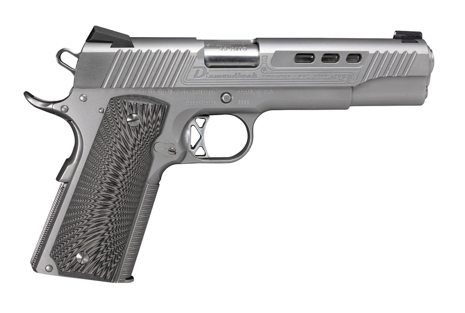 Diamondback DB1911SS 1911 Limited Edition 45 ACP 8+1 5" Stainless Match Grade Barrel, Ported/Serrated Stainless Steel Slide & Frame w/Beavertail, Black G10 Grip