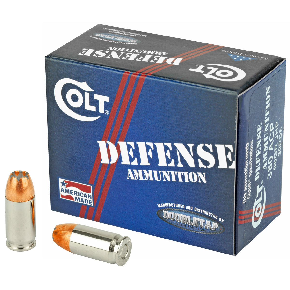 DoubleTap Colt Defense .380 ACP/Auto 90 grain Jacketed Hollow Point ammunition