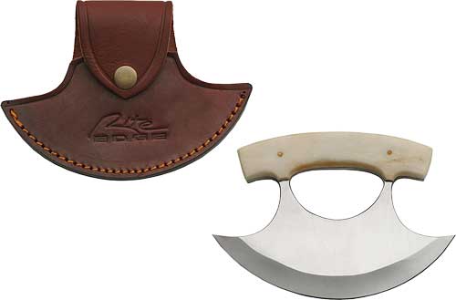 Rite Edge Bone Handle 6" Ulu Knife and Leather Sheath