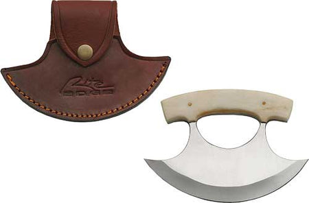 Rite Edge Bone Handle 6" Ulu Knife and Leather Sheath