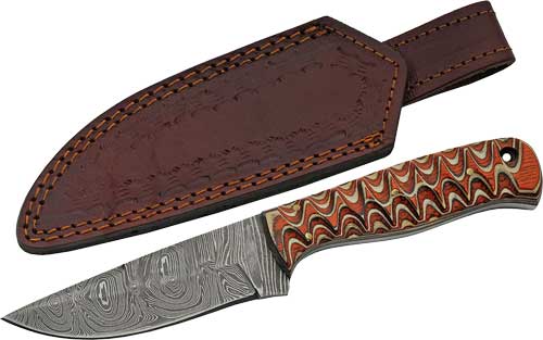 Rite Edge Damascus 4" Hunter Red Twisted Wood Handle and Sheath