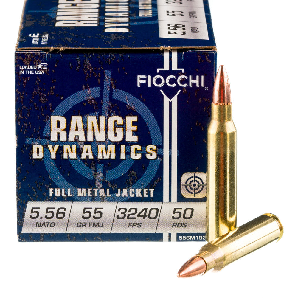 Fiocchi Range Dynamics 5.56x45mm M193 Ammo 55gr Full Metal Jacket Boat Tail(FMJBT)