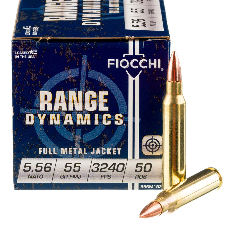 Fiocchi Range Dynamics 5.56x45mm M193 Ammo 55gr Full Metal Jacket Boat Tail(FMJBT)