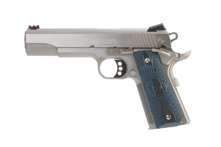 Colt Mfg O1073CCP Competition 38 Super 9+1 5" National Match Barrel, Stainless Steel Serrated Slide, Stainless Steel Frame w/Beavertail, Competition Blue G10 Grip