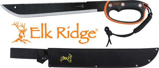 Elk Ridge 21.5" Machete with D-Handle and Sheath, Black/Stainless Steel