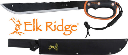 Elk Ridge 21.5" Machete with D-Handle and Sheath, Black/Stainless Steel