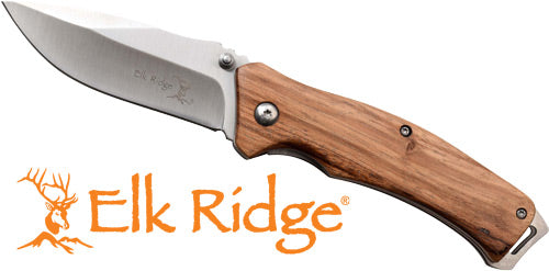 Elk Ridge Traverse Drop Point Folder 3.1" Blade Zebra Wood/Stainless Steel