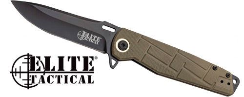 MC Elite Tactical Readiness Folding Knife 3.5" Drop Point FDE/Black