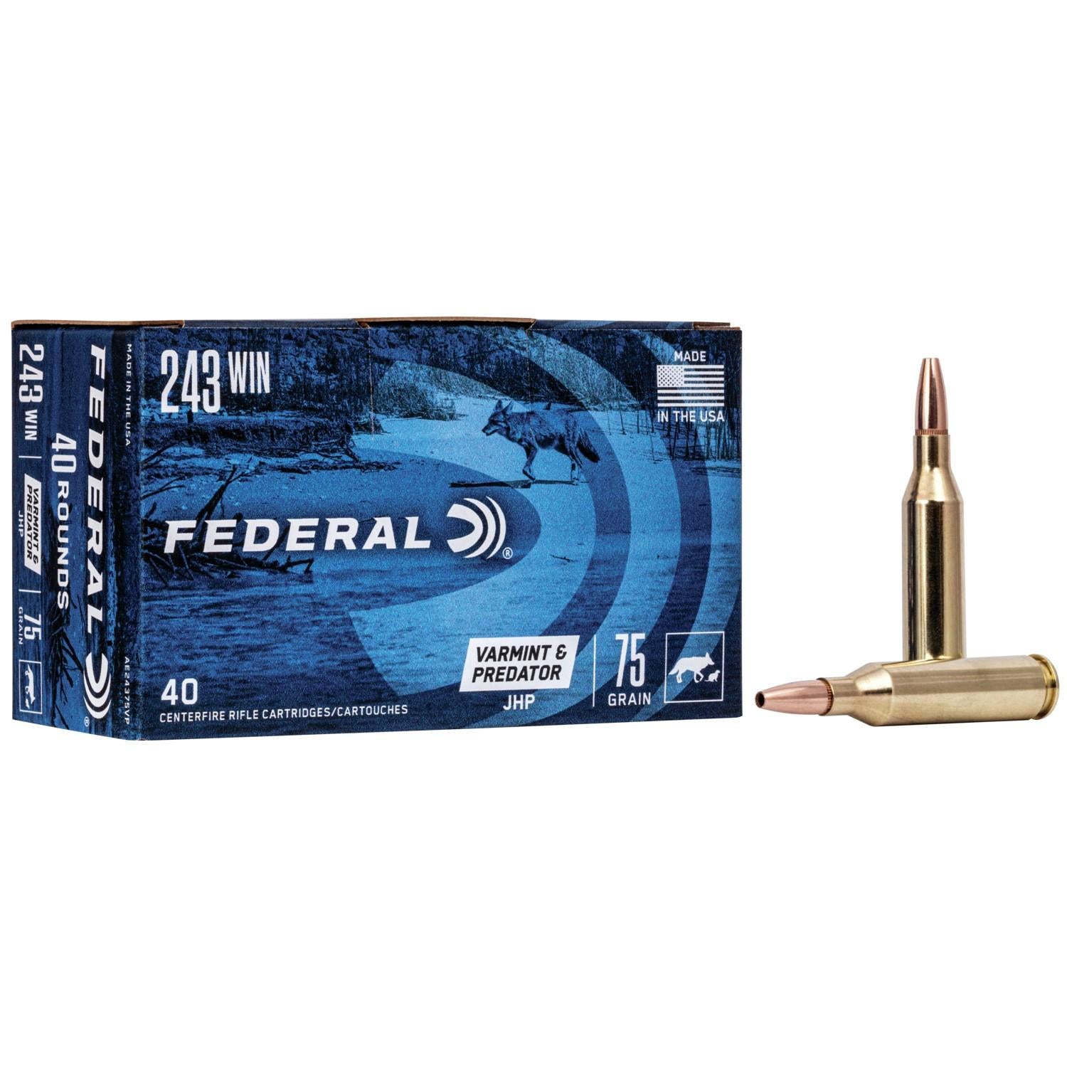 American Eagle Varmint & Predator Jacketed Hollow Point 75 Grain .243 Winchester 3375 fps