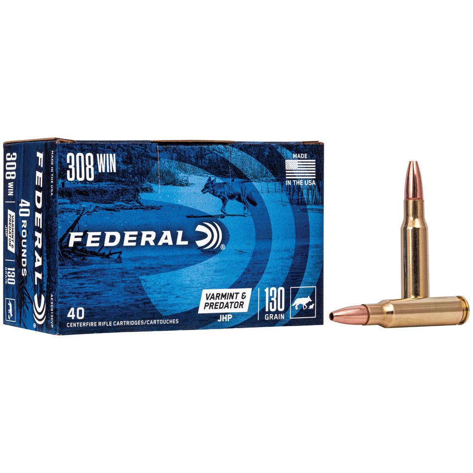 Federal American Eagle Varmint & Predator .308 Win / 7.62x51mm 130 grain Jacketed Hollow Point ammunition