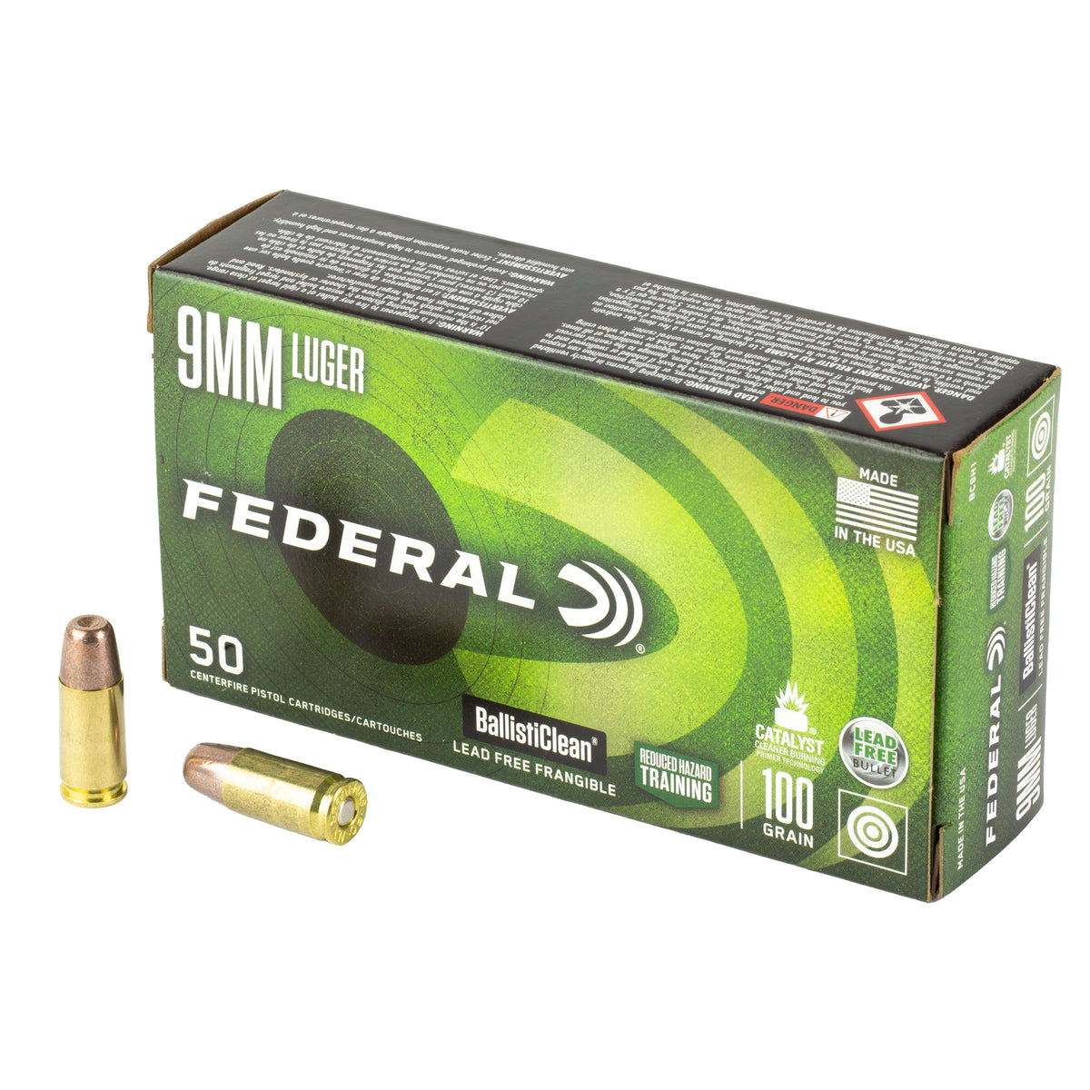 Federal BallistiClean Reduced Hazard Training 9mm Luger / Parabellum 100 grain Lead-Free Frangible ammunition