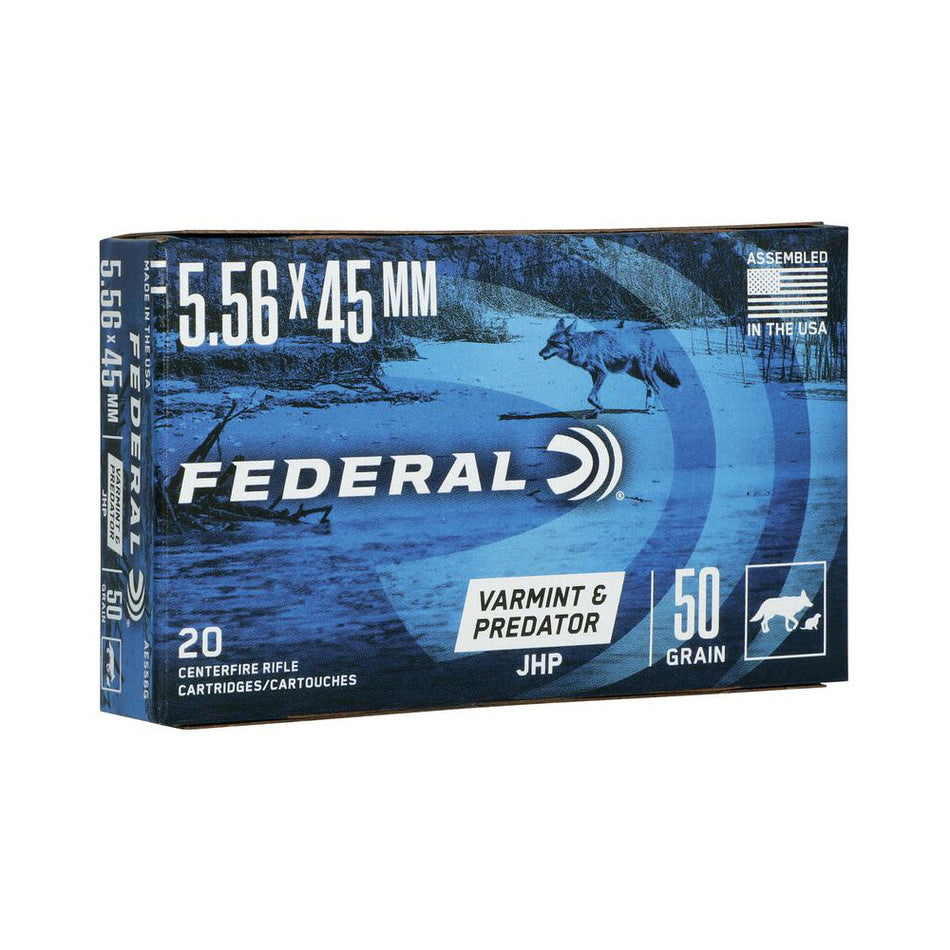 Federal American Eagle 5.56x45mm NATO 55 grain Jacketed Hollow Point ammunition