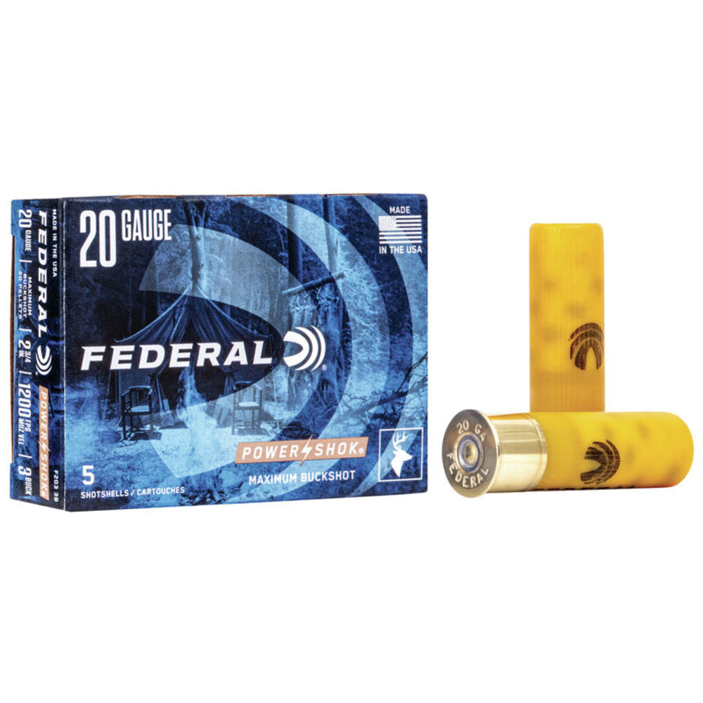 Federal F2033B Power-Shok Magnum 20 Gauge 2-3/4 1oz #3 Buck 1200 fps