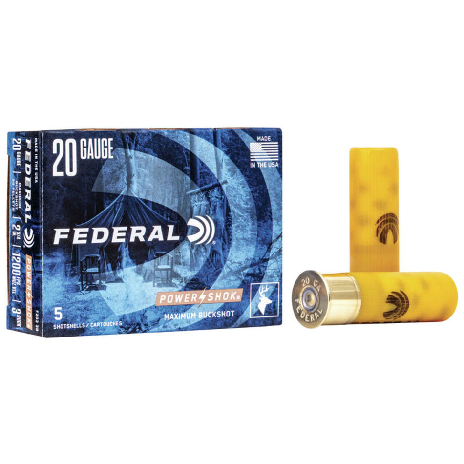 Federal F2033B Power-Shok Magnum 20 Gauge 2-3/4 1oz #3 Buck 1200 fps
