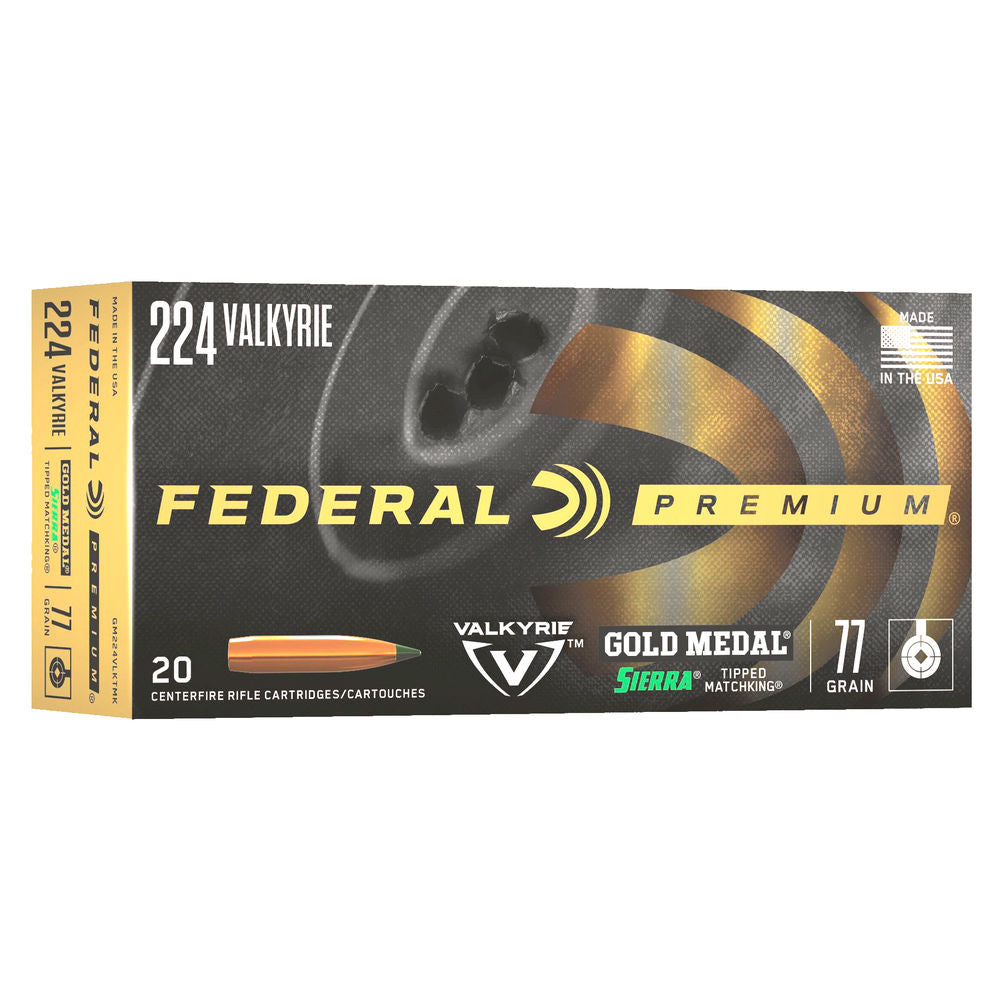 Federal Gold Medal Sierra MatchKing .224 Valkyrie 77 grain Tipped MatchKing ammunition