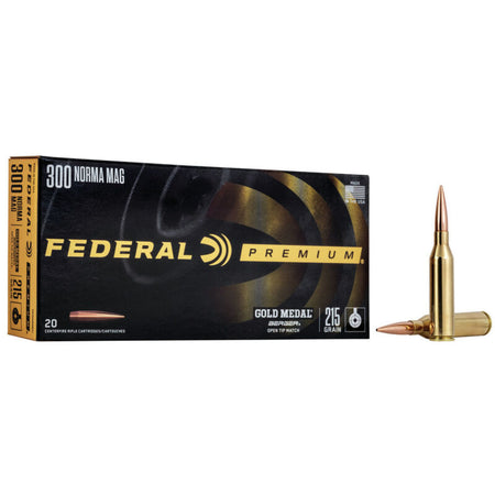 Federal Premium Gold Medal .300 Norma Mag 215 grain Berger Hybrid Open Tip Match ammunition