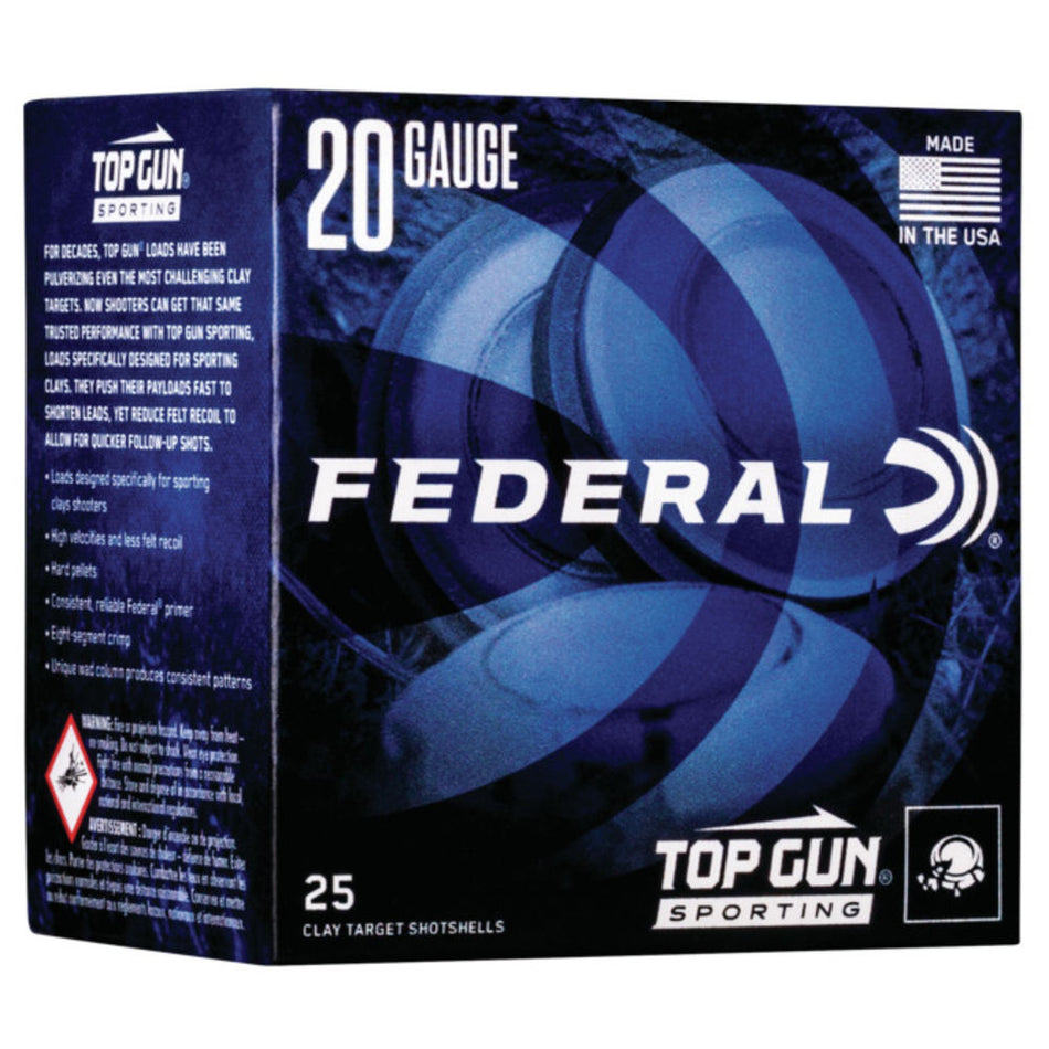 Federal Top Gun Sporting Shotgun Ammo 20 Gauge 2.75 in. 1250 FPS 7/8 oz. 8 Shot 25 Rd.