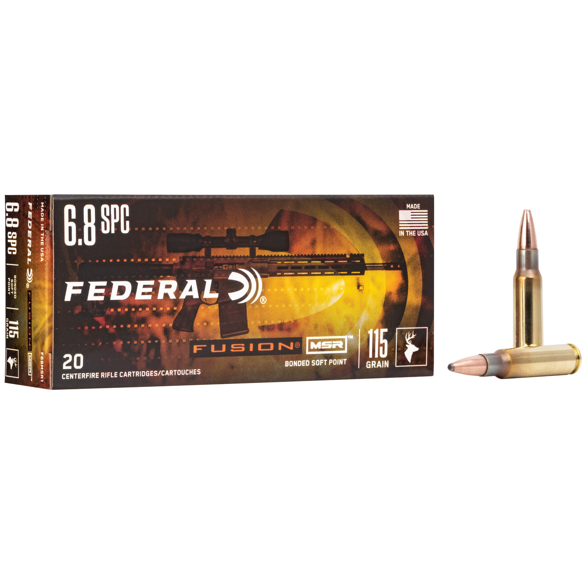 Federal Fusion MSR 6.8 Remington SPC 115 grain Bonded Soft Point ammunition