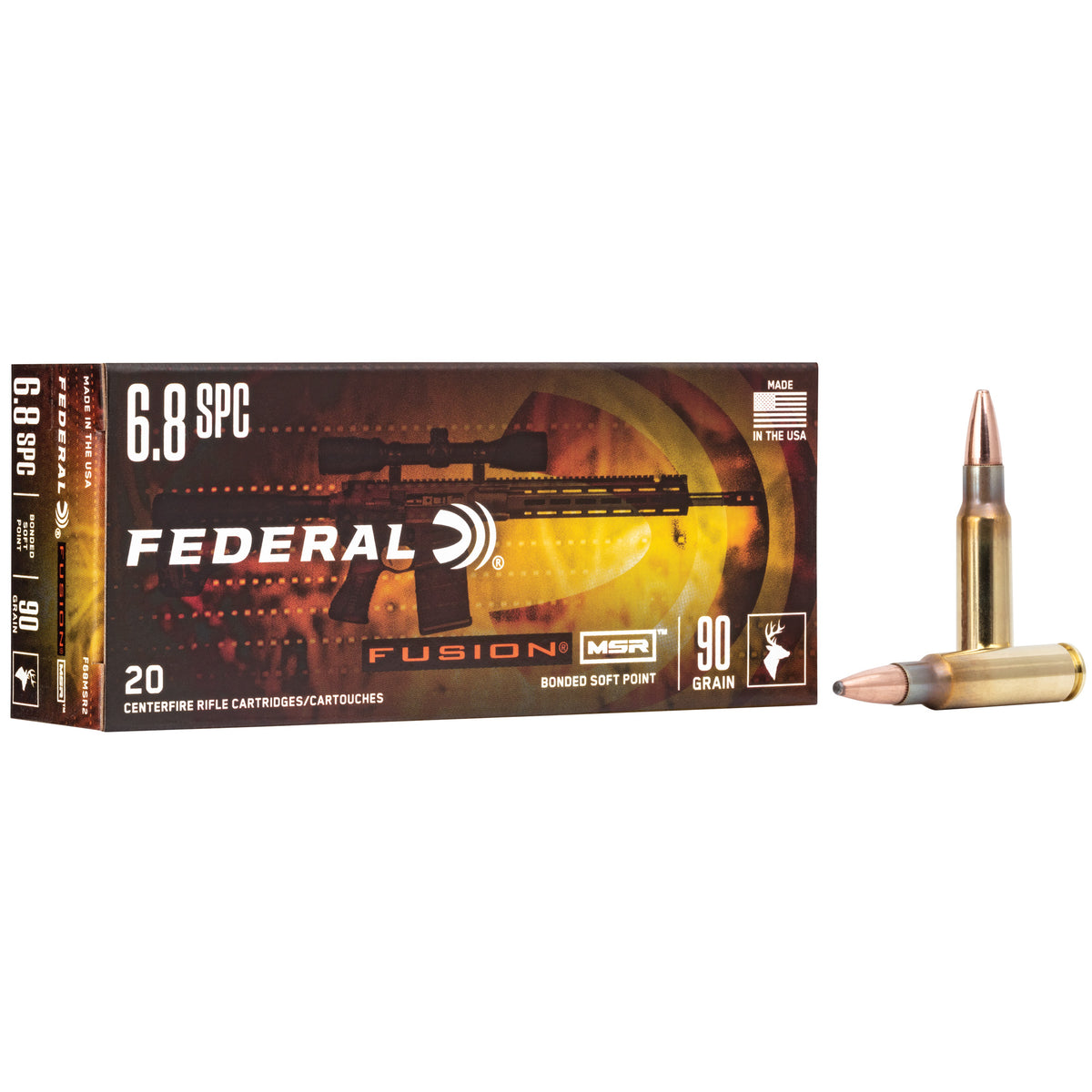 Federal Fusion MSR 6.8 Remington SPC 90 grain Bonded Soft Point ammunition