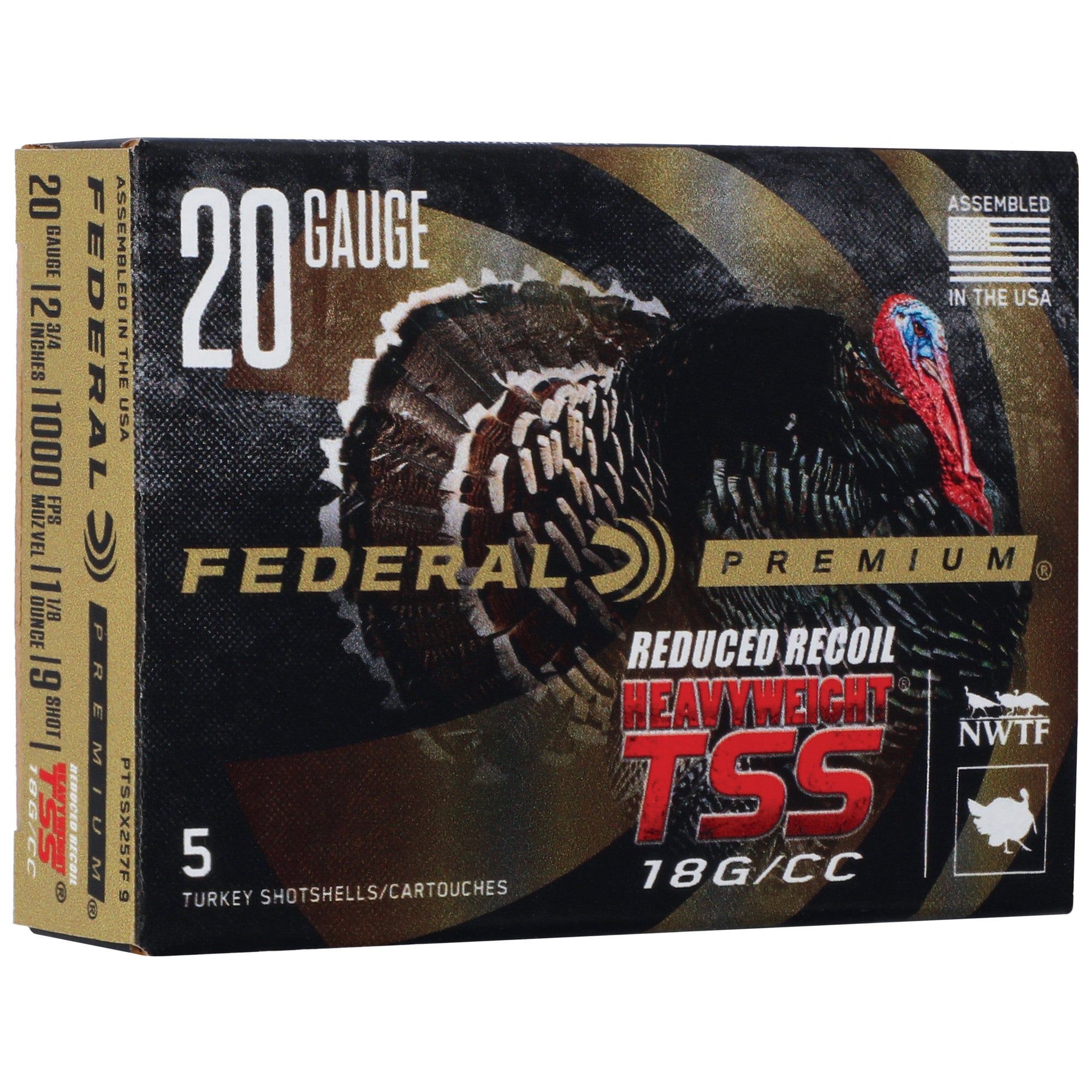 Federal PTSSX257F9 Premium Turkey Heavyweight TSS 20 Gauge 2-3/4 1-1/8oz #9 1000 fps