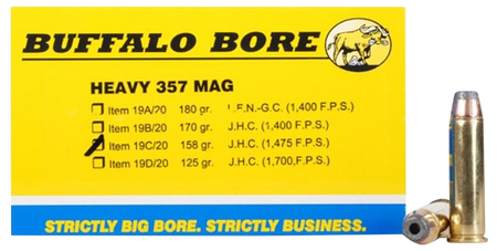 Buffalo Bore Ammunition 19C20 Heavy Strictly Business 357 Mag 158 gr Jacketed Hollow Point (JHP) 20 Per Box/ 12 Cs