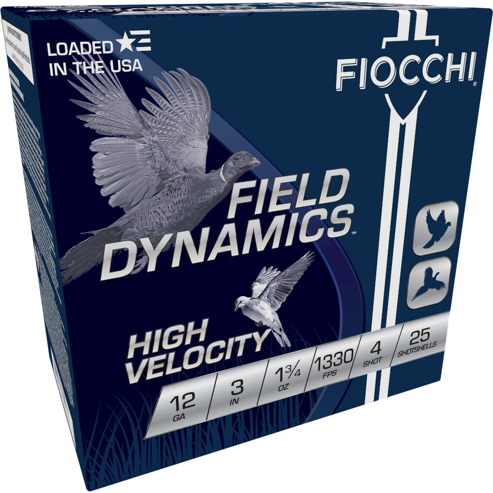 Fiocchi 123HV4 Field Dynamics High Velocity 12 Gauge 3 1-3/4oz #4 1330 fps