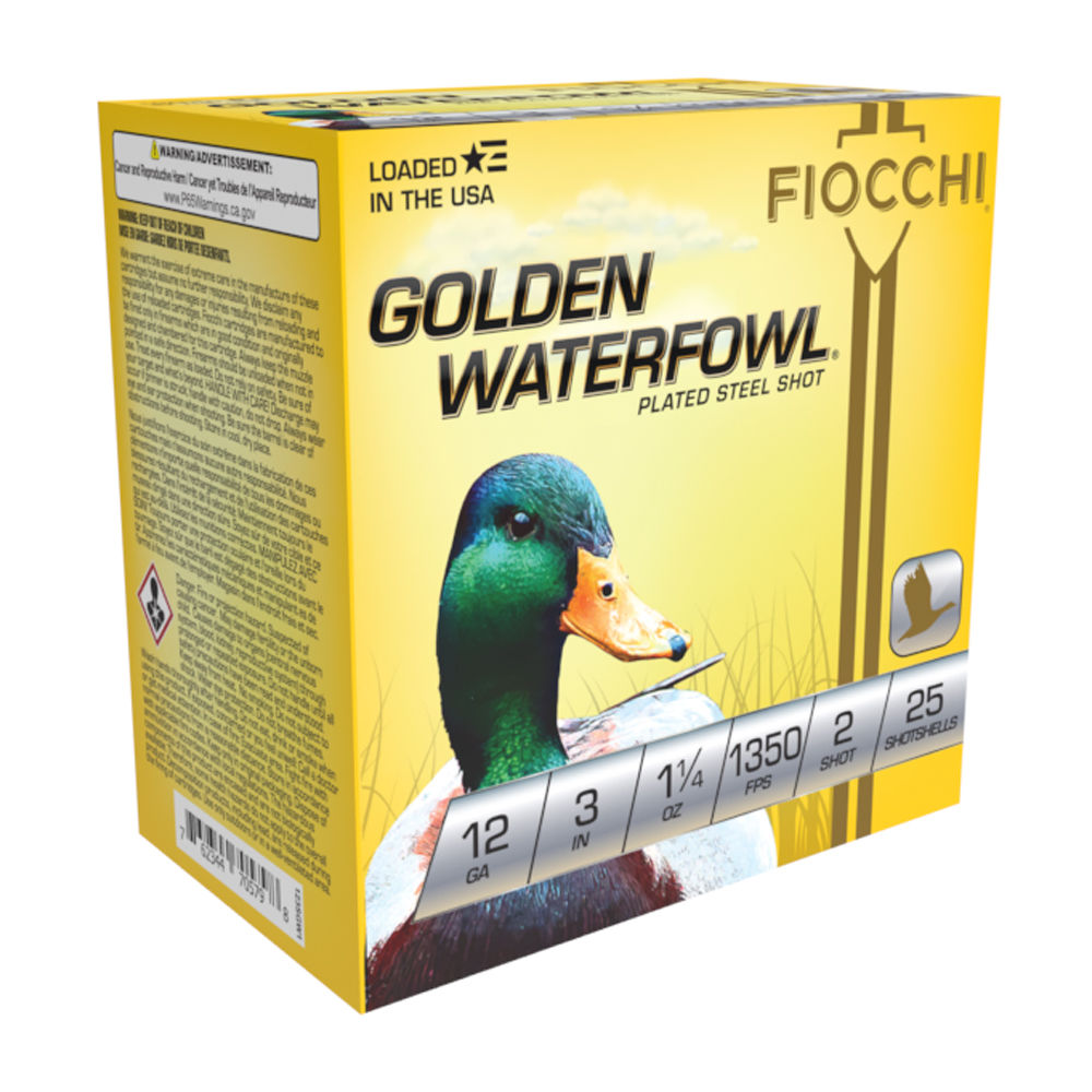 Fiocchi 123SGW2 Golden Waterfowl Waterfowl 12 Gauge 3 1-1/4oz #2 1350 fps