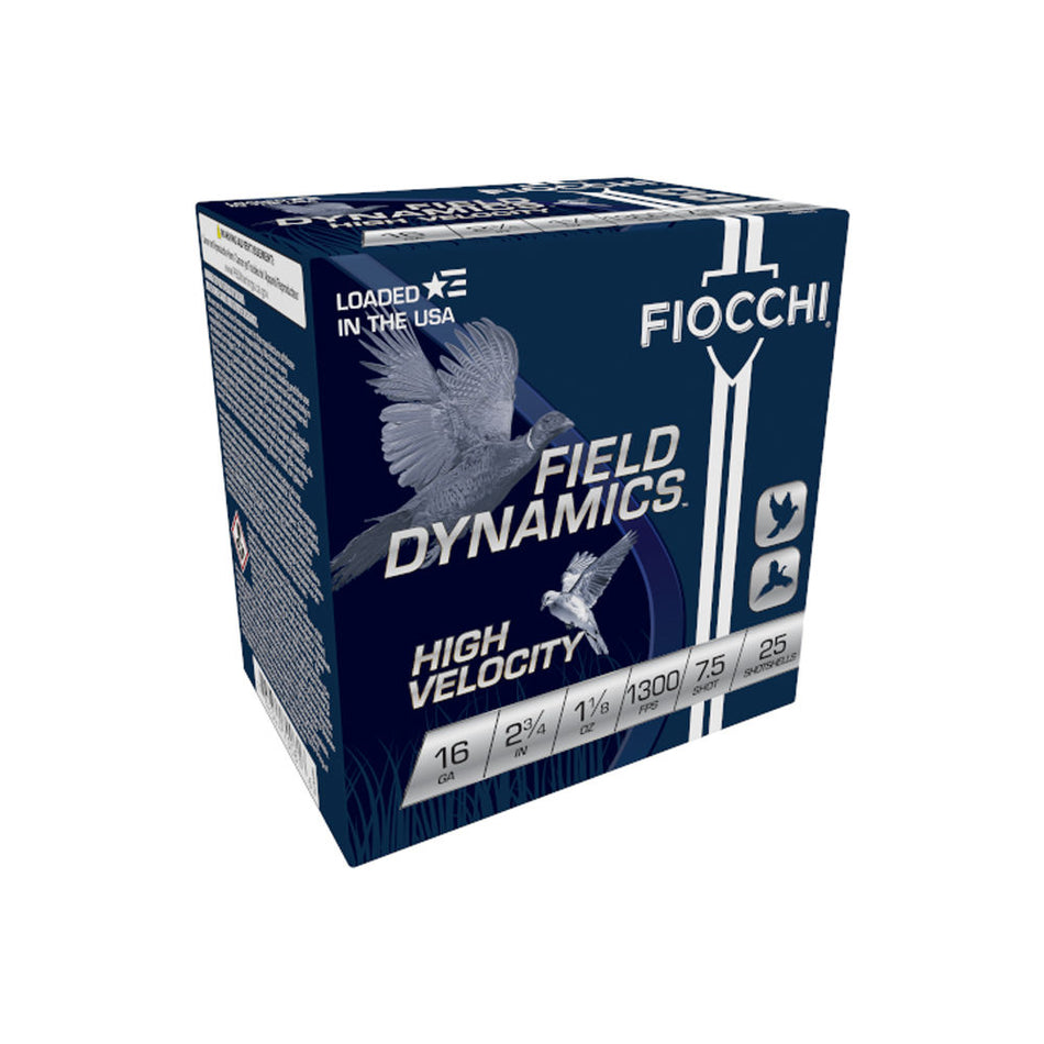 Fiocchi 16HV75 Field Dynamics High Velocity 16 Gauge 2-3/4 1-1/8oz #7.5 1300 fps