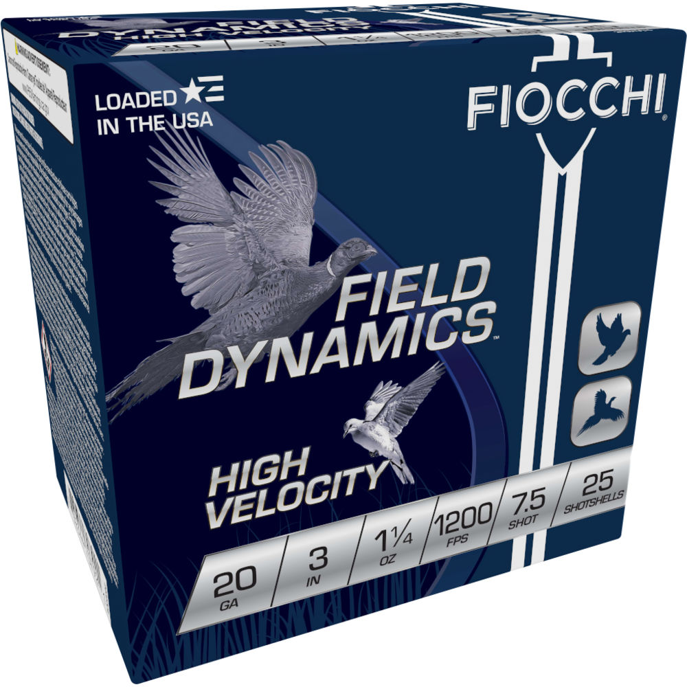 Fiocchi Field Dynamics High Velocity Upland Game Load Shotgun Ammo 20 Gauge 3 in 1-1/4 oz #7.5