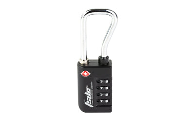 FSDC Resettable 4-Dial TSA Combo Lock with Steel Extended Shackle, Black