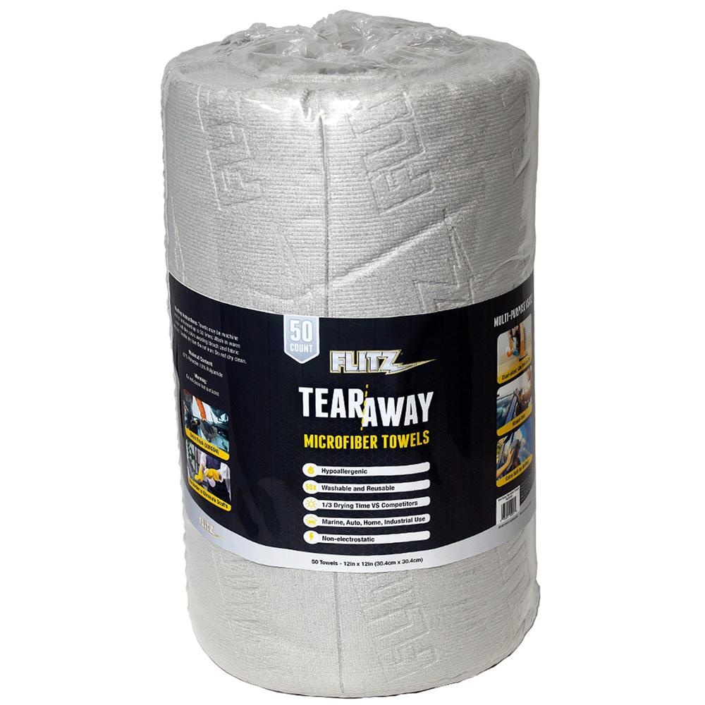 Flitz Commercial-Grade Microfiber Tear-Away Cleaning Cloths 12"x12", 50/ct