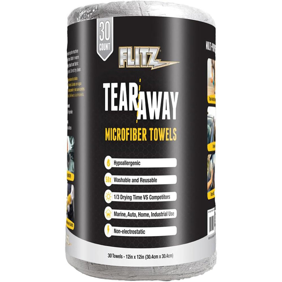 Flitz 30-Count Tear-Away Microfiber Cleaning Cloth Rolls 12"x12"
