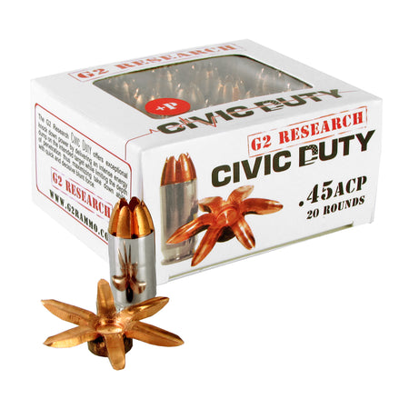 G2 Research Civic Duty Copper Expansion Projectile 168 Grain .45 ACP/Auto 1020 fps